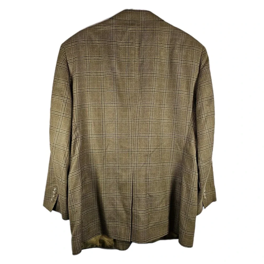 Vtg Jos A Bank Sport‎ Coat Blazer Mens 44R Silk Wool Jacket Windowpane Plaid